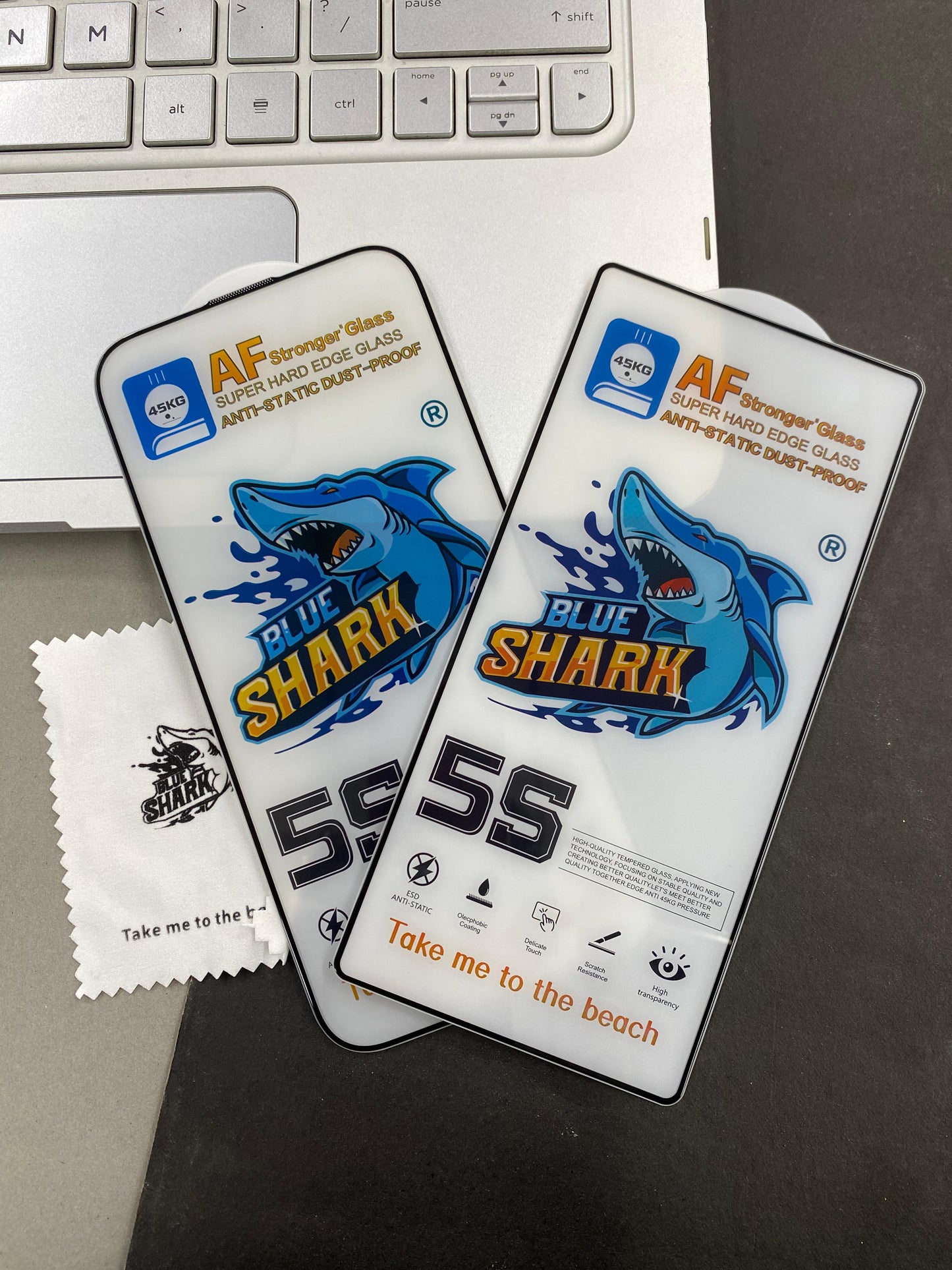 S25 ULTRA 16 PRO MAX BLUE SHARK ESD Anti-Static", "Oleophobic Coating", "Delicate Touch", "Scratch Resistance", and "Original Display