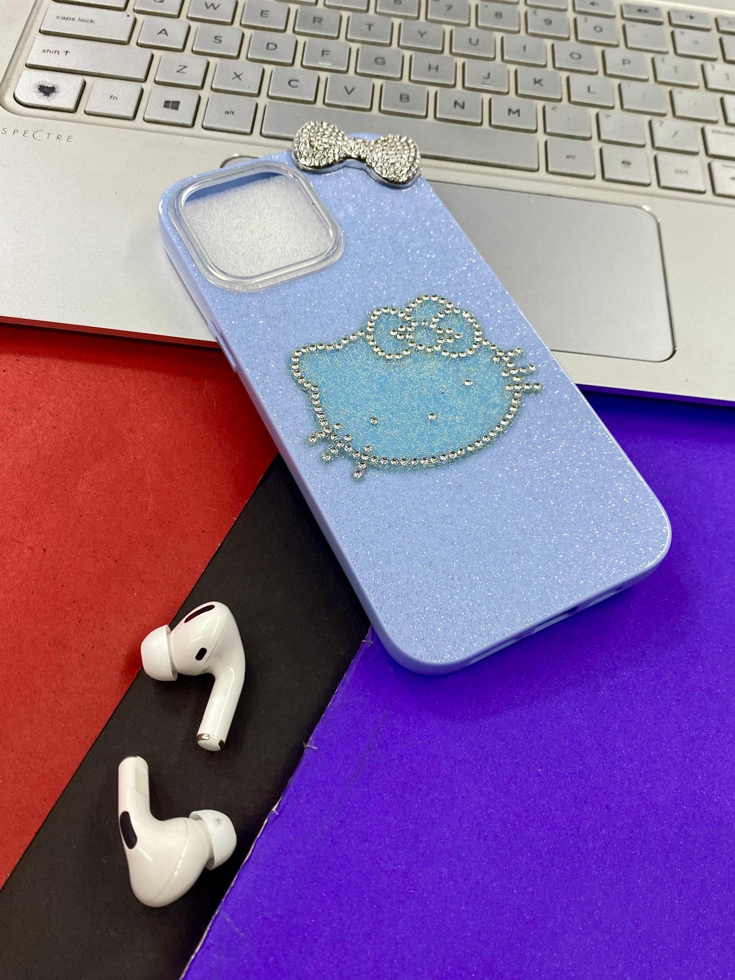 7 plus to 16 pro max iPhone case with Hello Kitty design - Black and sparkly material
