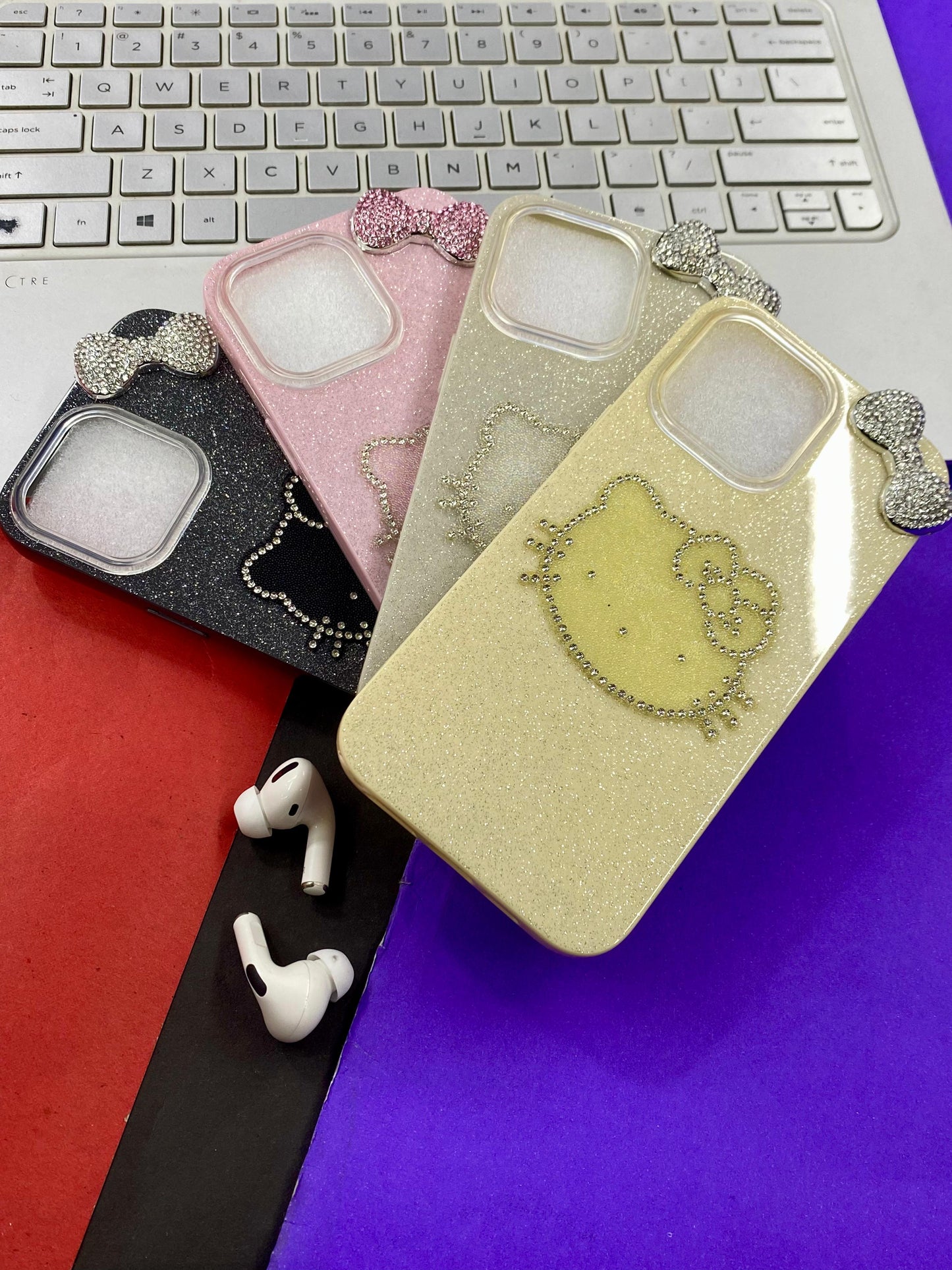 7 plus to 16 pro max iPhone case with Hello Kitty design - Black and sparkly material