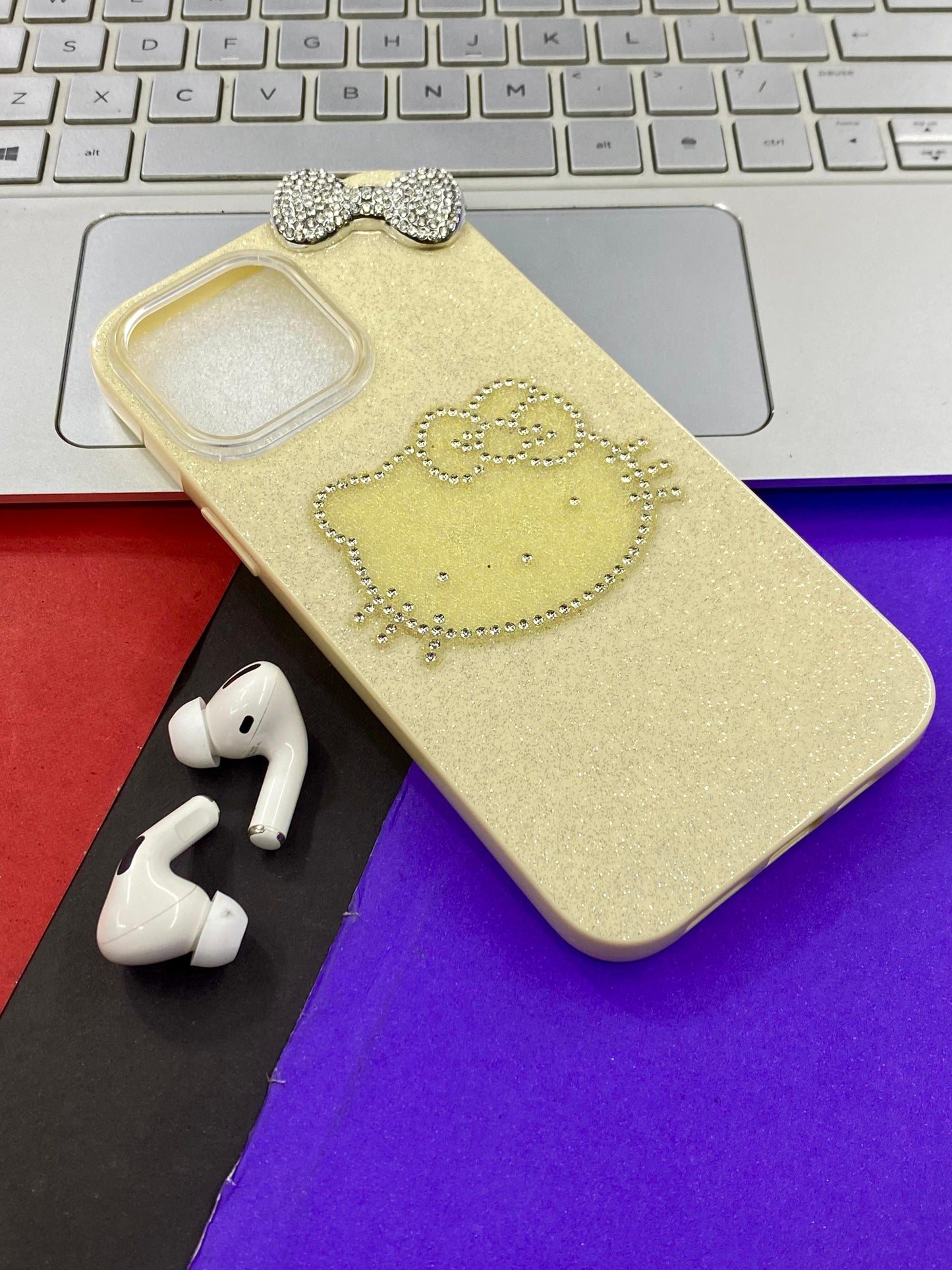 7 plus to 16 pro max iPhone case with Hello Kitty design - Black and sparkly material