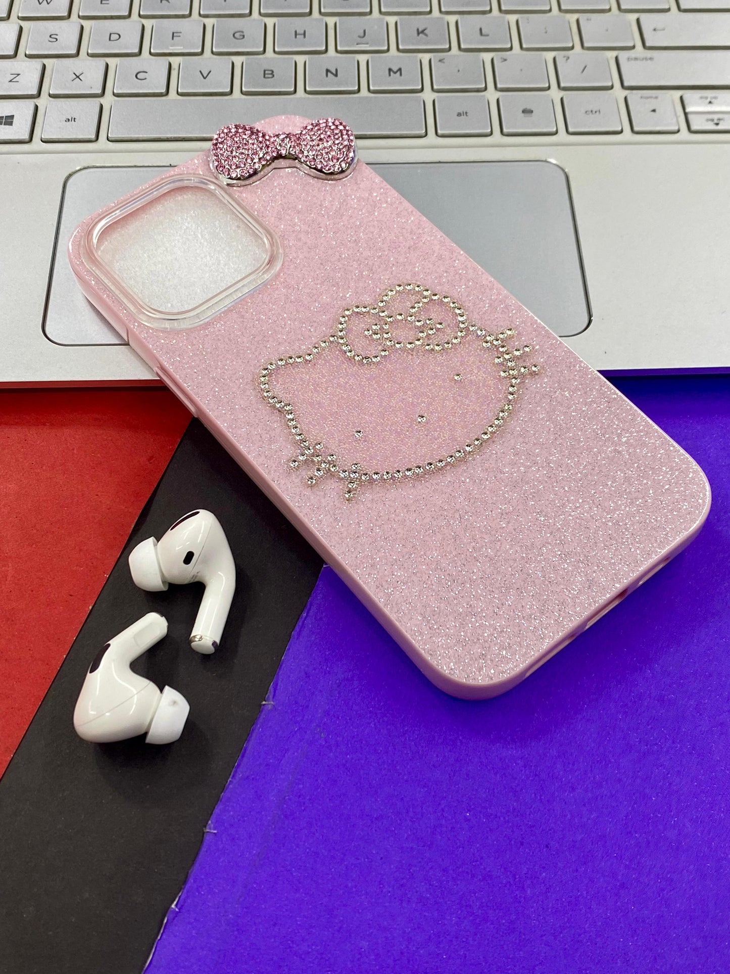 7 plus to 16 pro max iPhone case with Hello Kitty design - Black and sparkly material