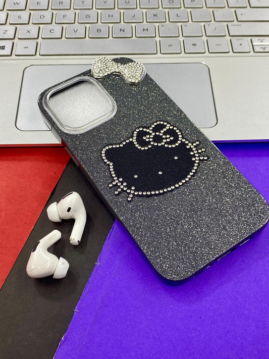 7 plus to 16 pro max iPhone case with Hello Kitty design - Black and sparkly material