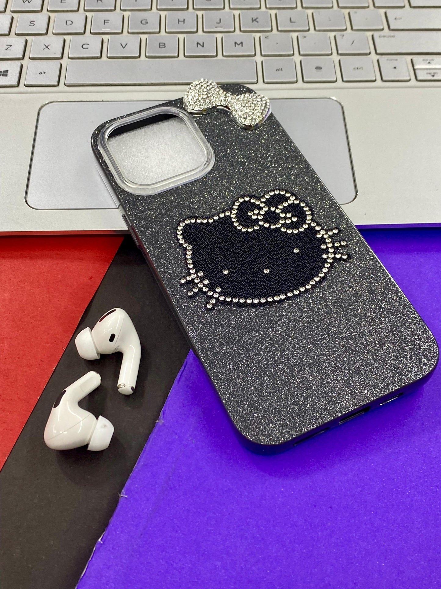 7 plus to 16 pro max iPhone case with Hello Kitty design - Black and sparkly material