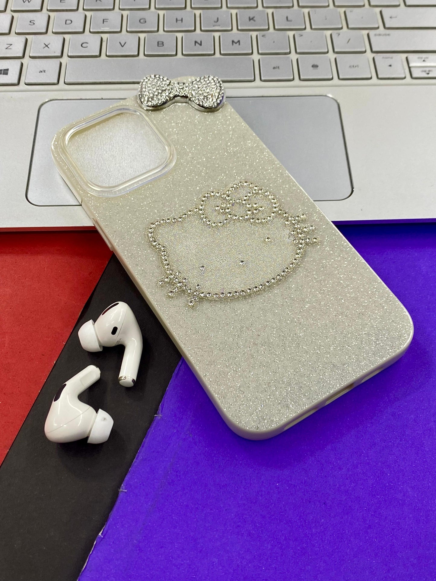 7 plus to 16 pro max iPhone case with Hello Kitty design - Black and sparkly material